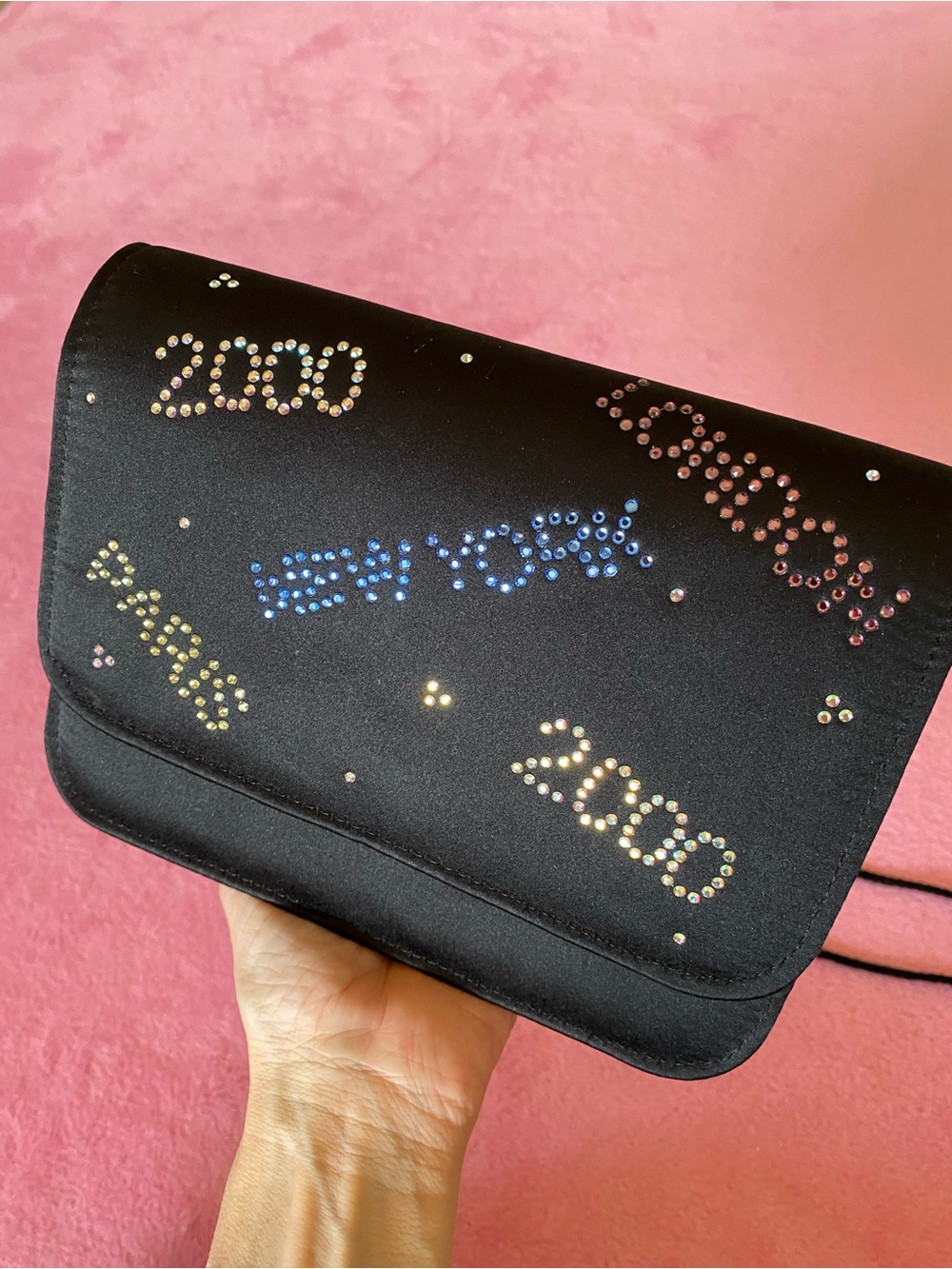 Vintage Y2K Nina 2000 Rhinestone Satin Mini Bag Party Purse